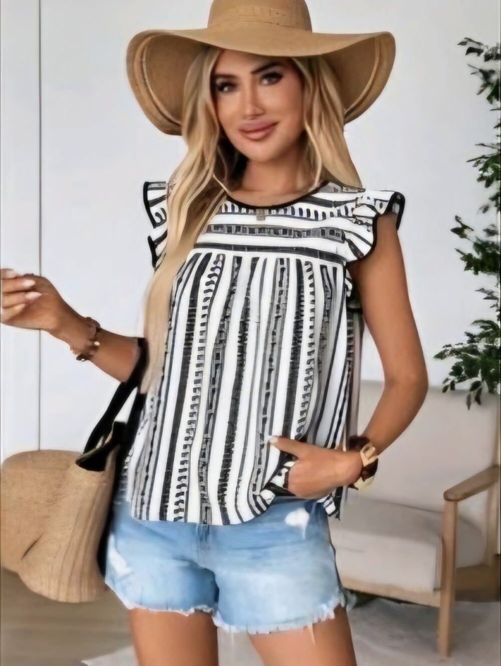 ❣️4 For $20❣️ Black & White Ruffle Sleeve Top
